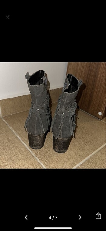 36 Beden gri Renk Gerçek Deri Topuklu Bot