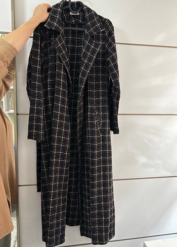 Kahverengi Ekose Desenli Uzun Kadın Kaban - Görsel 2