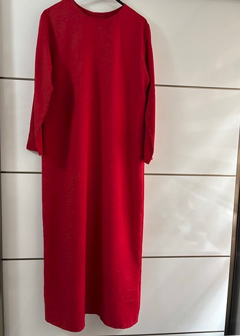Kırmızı tesettür elbise özel dikim - Görsel 3