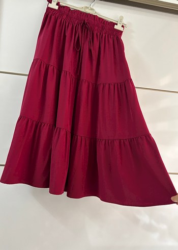 Bordo midi boy Volanlı Bohem Etek - Görsel 2