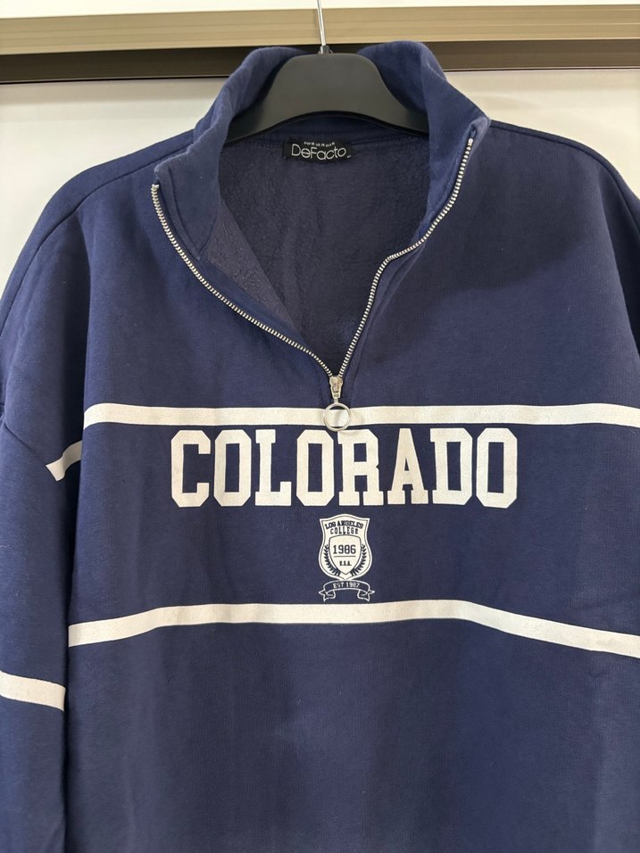 Mavi Fermuarlı Kadın Sweatshirt - Görsel 2