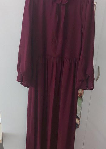 Mürdüm Şifon Tesettür Elbise
