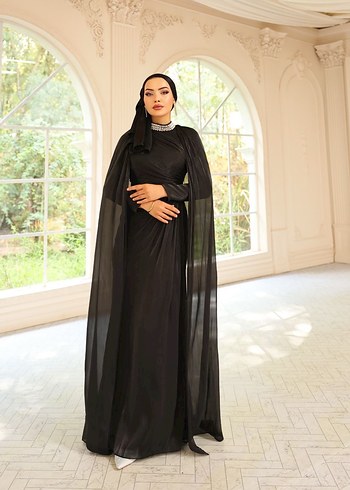 Bej Drapeli Uzun Abiye Elbise - Görsel 4