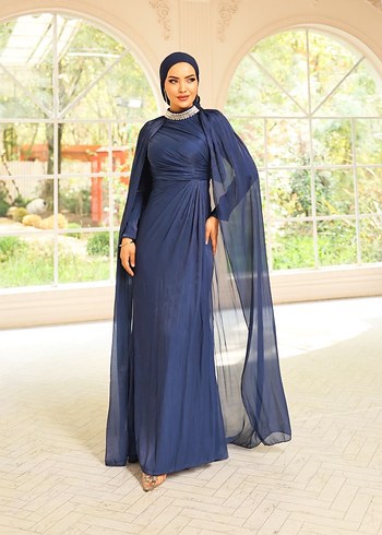 Bej Drapeli Uzun Abiye Elbise - Görsel 3