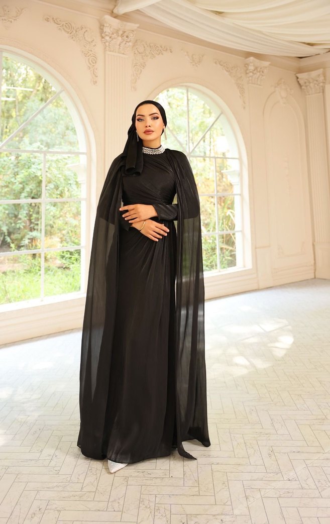 Bej Drapeli Uzun Abiye Elbise - Görsel 4