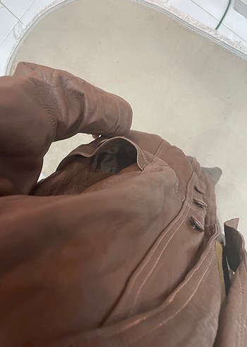 Düğmeli Kahverengi Deri Kadın Ceket - Görsel 2