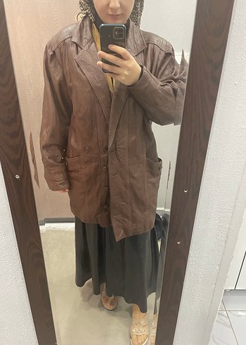 Düğmeli Kahverengi Deri Kadın Ceket - Görsel 3