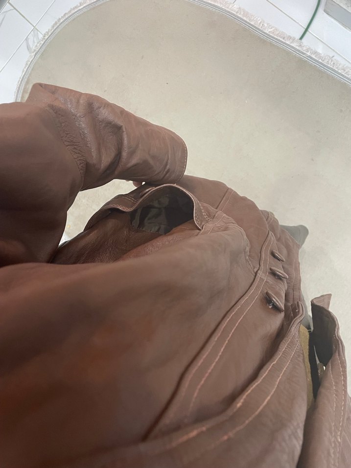 Düğmeli Kahverengi Deri Kadın Ceket - Görsel 2