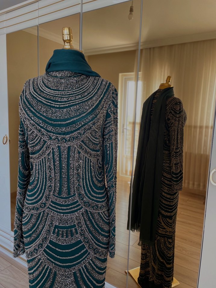 Bohem Tarz Turkuaz Desenli Uzun Elbise - Görsel 2