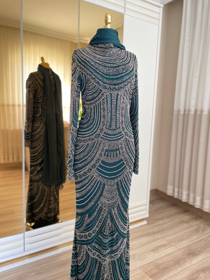 Bohem Tarz Turkuaz Desenli Uzun Elbise - Görsel 3