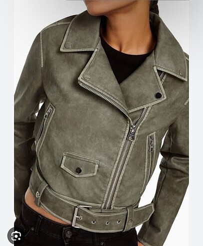 Bershka Bershka Biker Eskitme Crop Deri Ceket