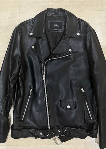 Pull and Bear Siyah Deri Biker Ceket