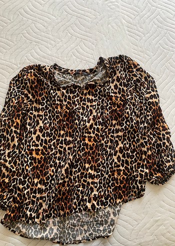 44 Beden Kahverengi Leopar Desenli Kadın Bluz