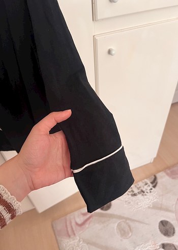 l Beden siyah Renk Düğmeli Siyah Pamuklu Kadın pijama