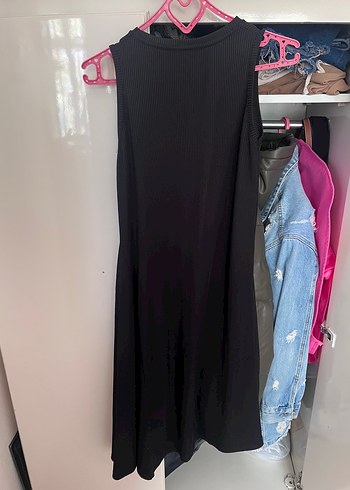 Siyah Uzun Yüksek Yakalı Drapeli Elbise - Görsel 4