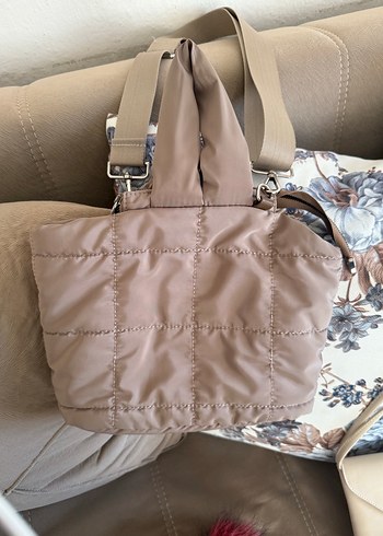 Tokalı Bej Gri Kadın Omuz Çantası - Görsel 2