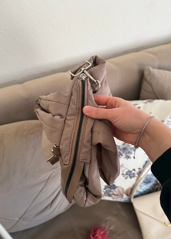 Tokalı Bej Gri Kadın Omuz Çantası - Görsel 4