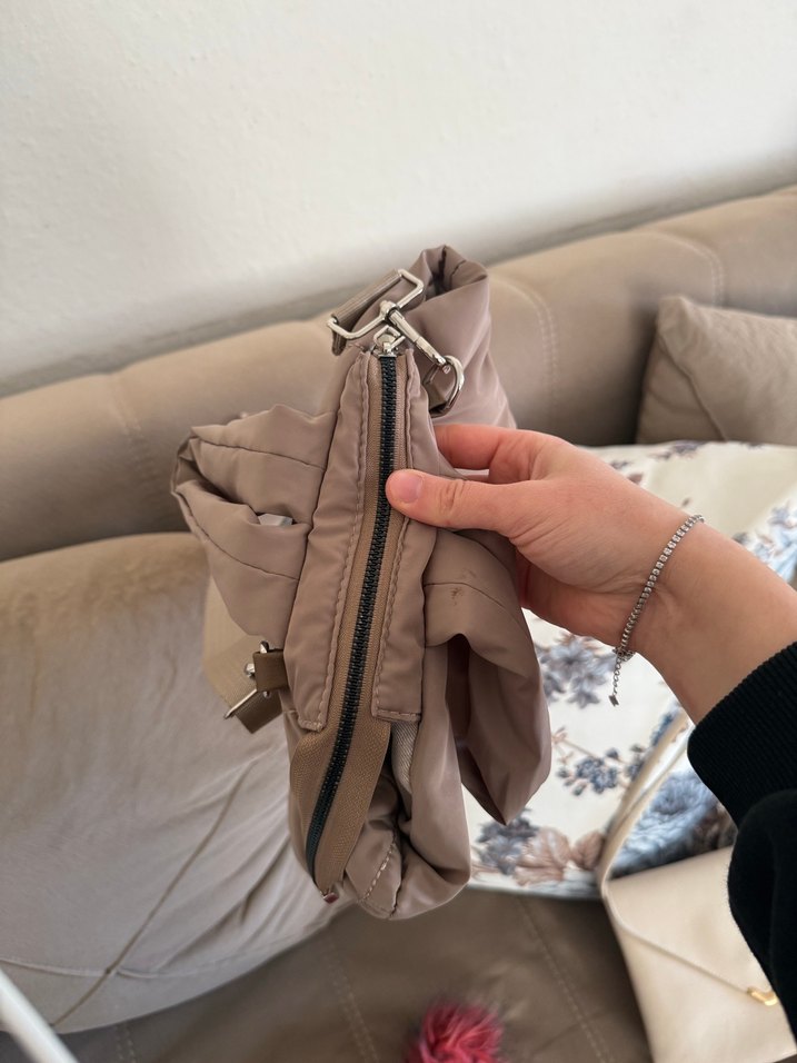 Tokalı Bej Gri Kadın Omuz Çantası - Görsel 4