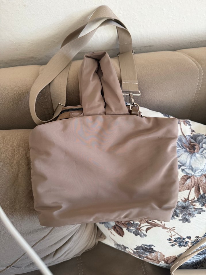 Tokalı Bej Gri Kadın Omuz Çantası - Görsel 3