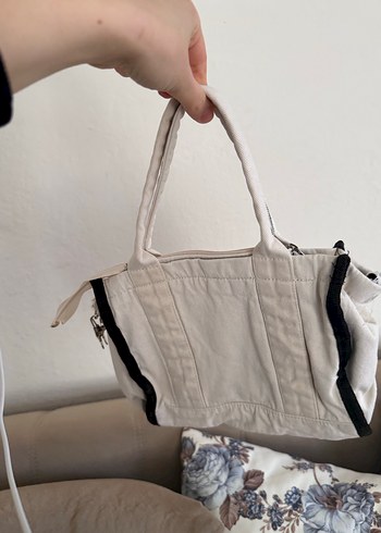 Beyaz Baskılı Kadın Bez Çanta - Görsel 2