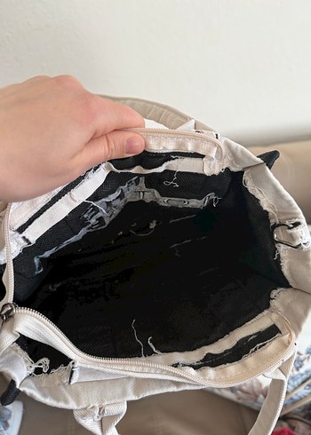 Beyaz Baskılı Kadın Bez Çanta - Görsel 4