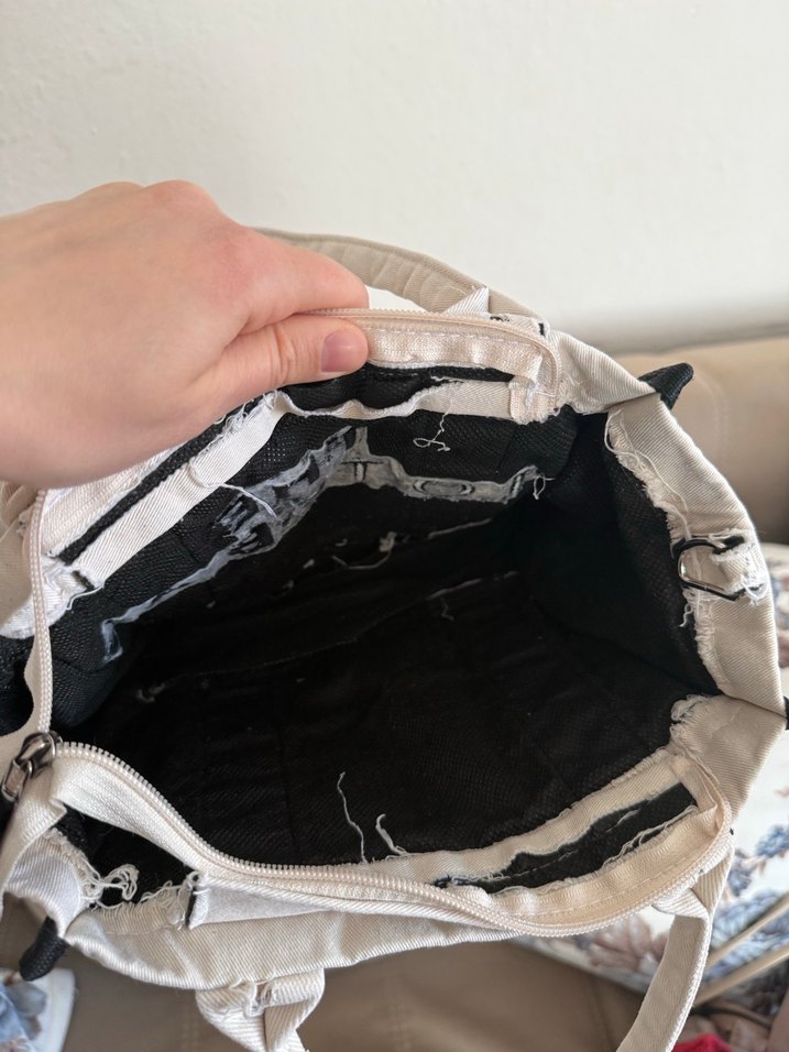 Beyaz Baskılı Kadın Bez Çanta - Görsel 4