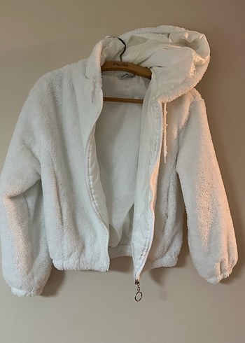 NG Style Beyaz Peluş Kadın Kapüşonlu Ceket