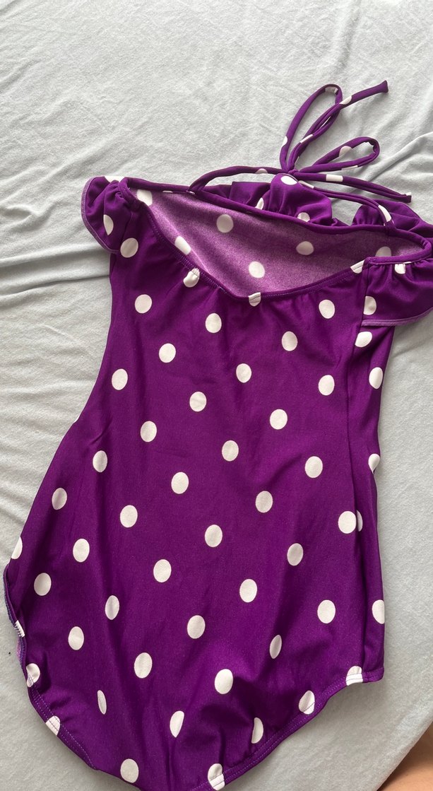 Mor Puantiyeli Kız Çocuk Mayo - Görsel 2