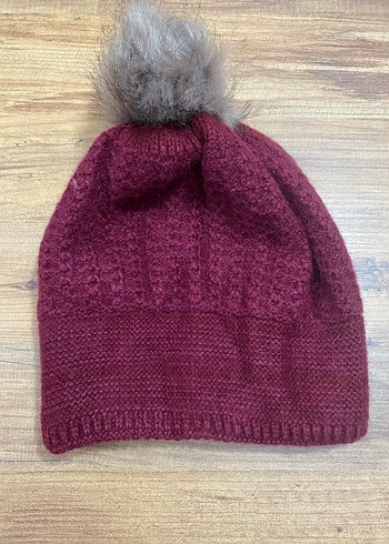 Bordo Ponponlu Bohem Örgü Bere - Görsel 4