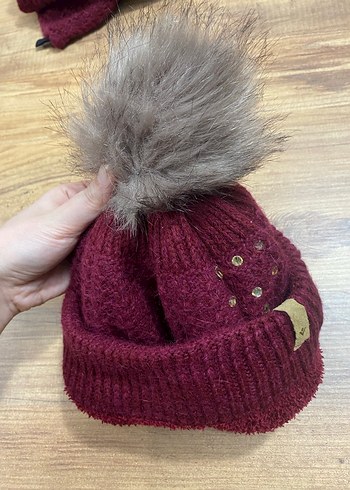 Bordo Ponponlu Bohem Örgü Bere - Görsel 5