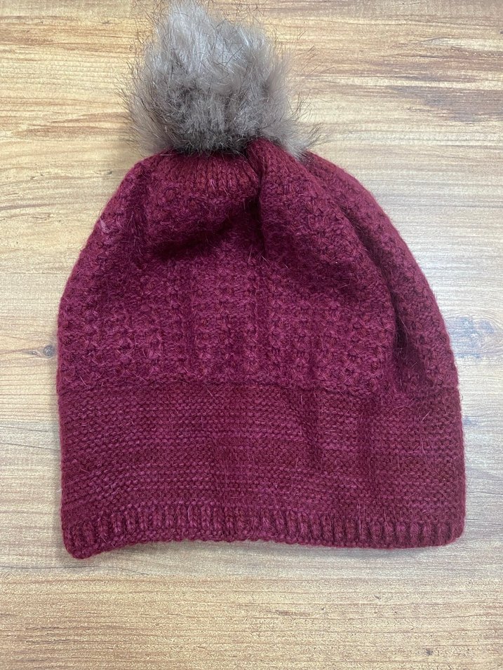 Bordo Ponponlu Bohem Örgü Bere - Görsel 4