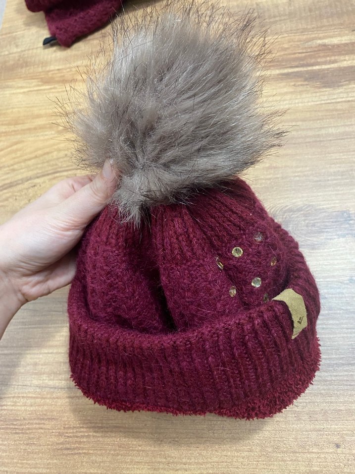 Bordo Ponponlu Bohem Örgü Bere - Görsel 5