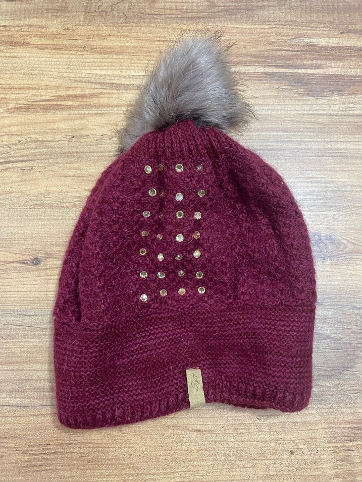 Bordo Ponponlu Bohem Örgü Bere - Görsel 3