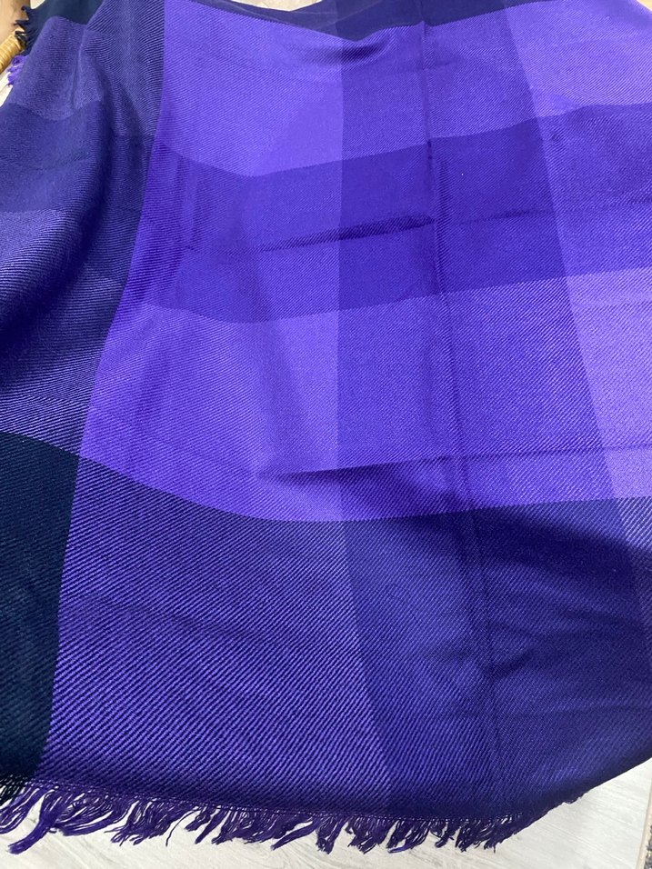 Kadın Mor Kareli Midi Atkı şal - Görsel 4