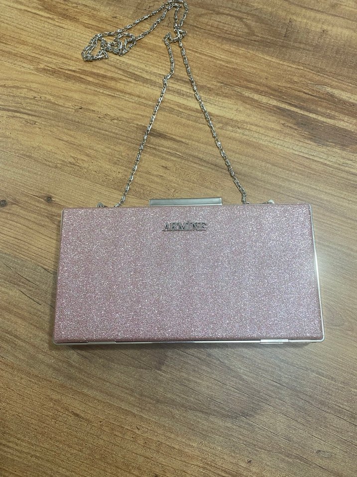 Pembe Parlak Deri Kadın Portföy Çanta - Görsel 4