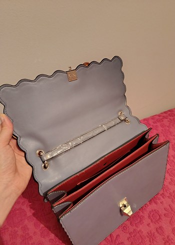 Zara mavi Deri Çiçekli Tokalı Kadın Çantası