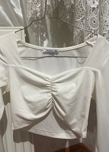 Beyaz Drapeli Uzun Kollu Keten Bluz - Görsel 2