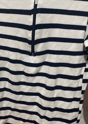 Çizgili Pamuklu Fermuarlı Tişört - Görsel 2