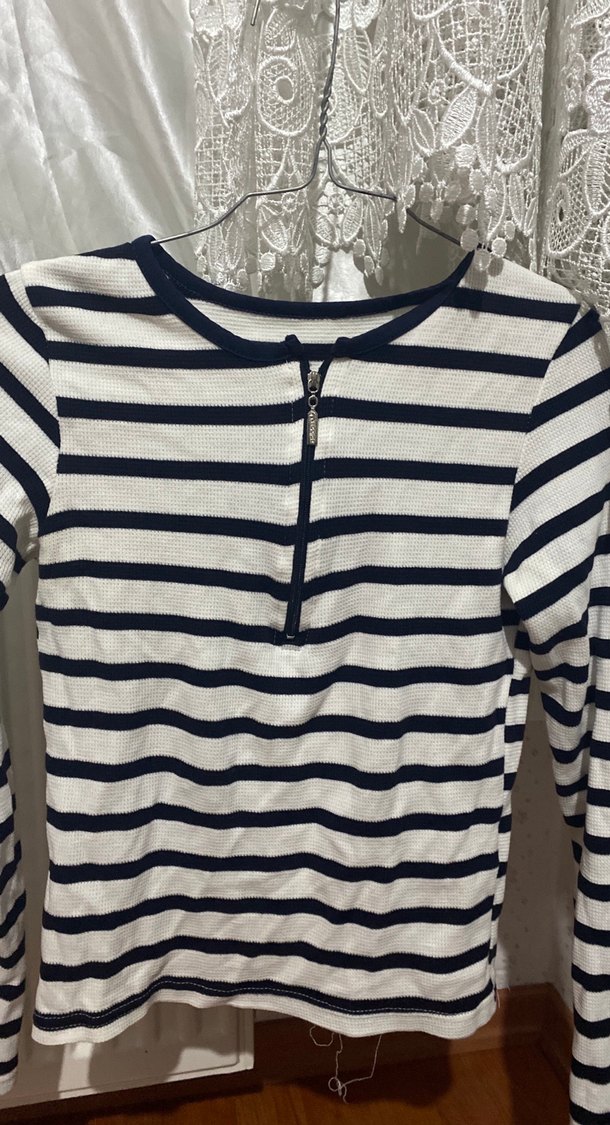 Çizgili Pamuklu Fermuarlı Tişört - Görsel 3