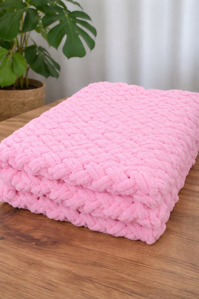 Pembe Örgü Bebek Battaniyesi - Görsel 2