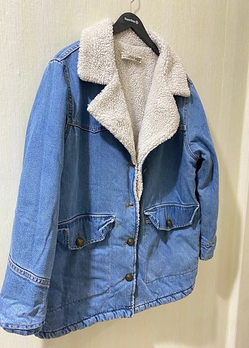 Kadın Gri Peluşlu Mavi Denim Ceket - Görsel 2