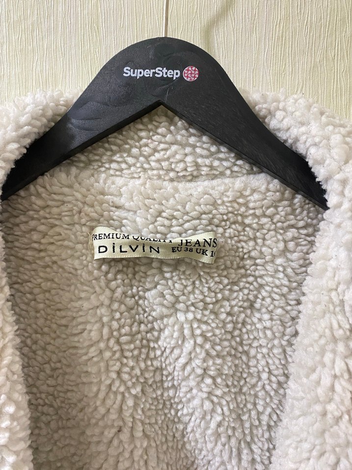 Kadın Gri Peluşlu Mavi Denim Ceket - Görsel 5