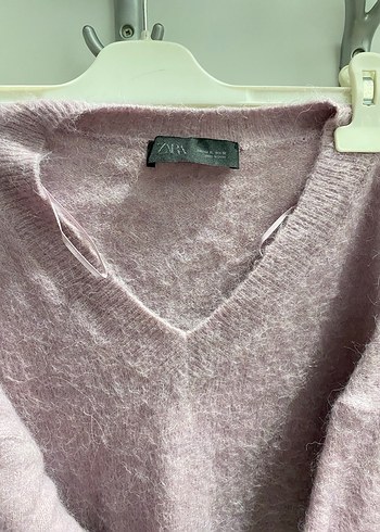 Mor V Yaka Örgü Kadın Kazak - Görsel 3