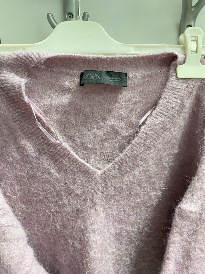 Mor V Yaka Örgü Kadın Kazak - Görsel 3