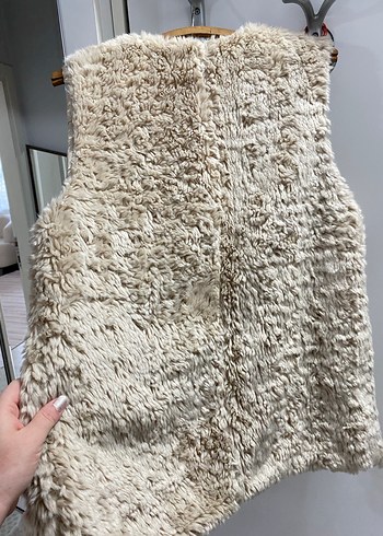 Bej Kadın Kürklü Midi Yelek - Görsel 3