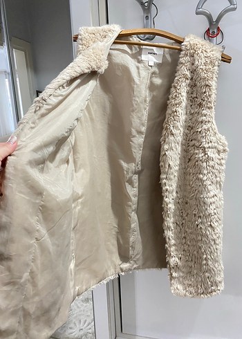 Bej Kadın Kürklü Midi Yelek - Görsel 4