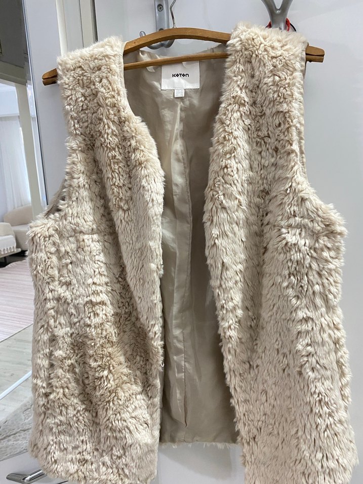 Bej Kadın Kürklü Midi Yelek - Görsel 2