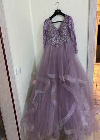 Uzun Kollu Mor İşlemeli Bohem Abiye Elbise - Görsel 3