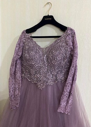 Uzun Kollu Mor İşlemeli Bohem Abiye Elbise - Görsel 2