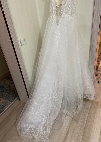 V Yaka Bohem A Kesim Beyaz Gelinlik - Görsel 5